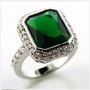 Silver Emerald Statement Cocktail Ring Size 9 10